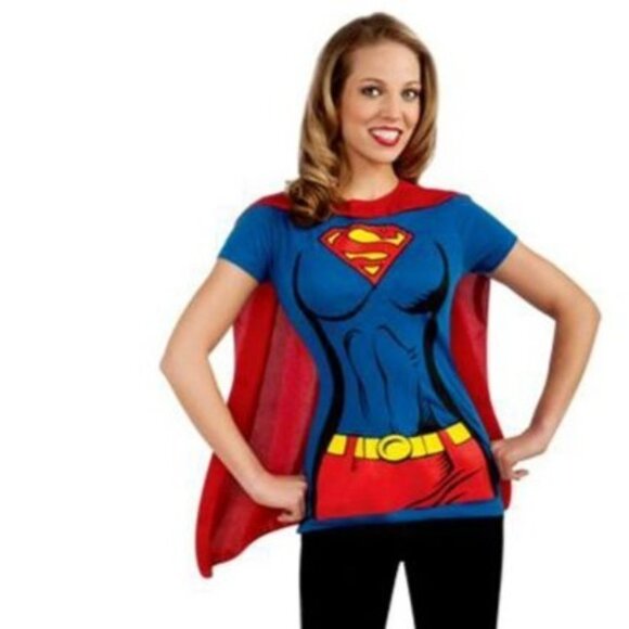 Womens Supergirl Top T-Shirt Cape DC Comics Costume Cosplay Justice League LARGE - Picture 2 of 6